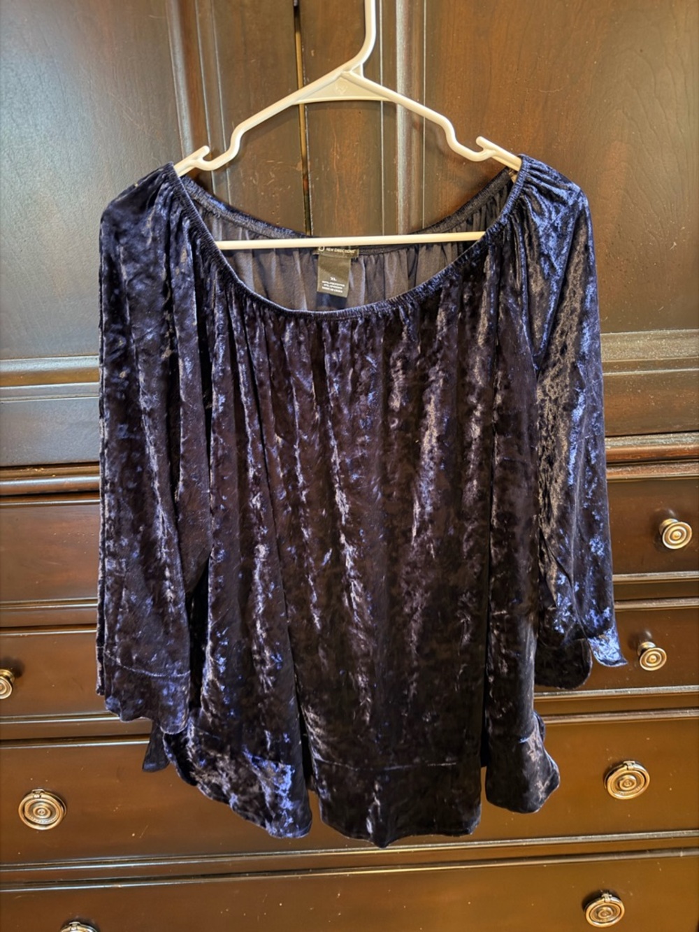 new directions Crushed Velvet Blouse -  Dark Blue
